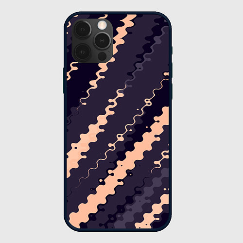 Чехол iPhone 12 Pro Max Фиолетовый с бежевым искажённые полосы / 3D-Черный – фото 1