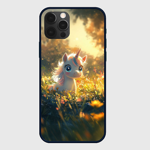 Чехол iPhone 12 Pro Max Белая маленькая единорожка / 3D-Черный – фото 1