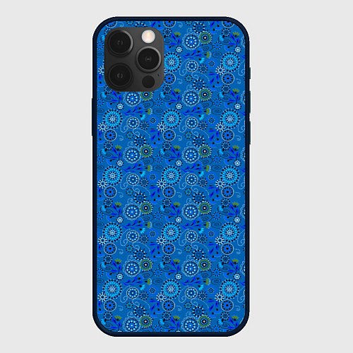 Чехол iPhone 12 Pro Max Этнический синий деревенский абстрактный узор / 3D-Черный – фото 1