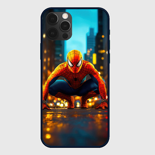 Чехол iPhone 12 Pro Max Человек паук на старте / 3D-Черный – фото 1