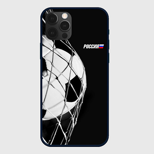 Чехол iPhone 12 Pro Max Футбольный мяч в сетке ворот / 3D-Черный – фото 1