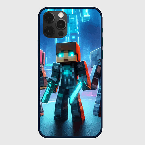 Чехол iPhone 12 Pro Max Minecraft - ai art neon glow / 3D-Черный – фото 1