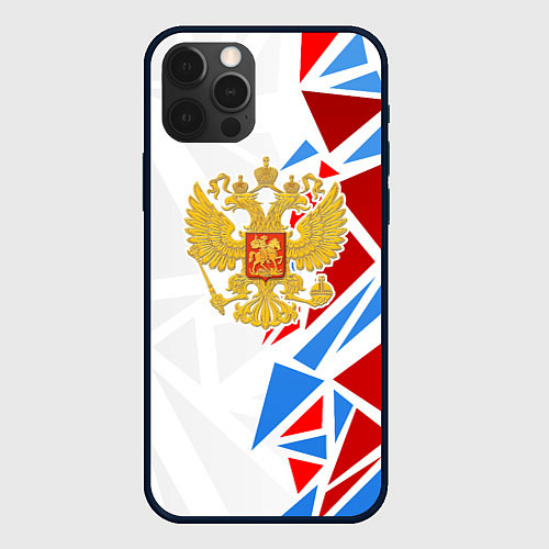 Чехол iPhone 12 Pro Max Герб России - фрагментация цветов / 3D-Черный – фото 1