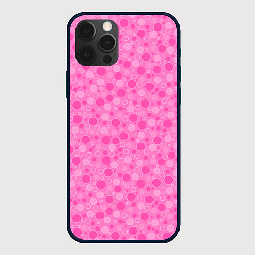 Чехол iPhone 12 Pro Max Малиново розовые пузыри и горохи / 3D-Черный – фото 1