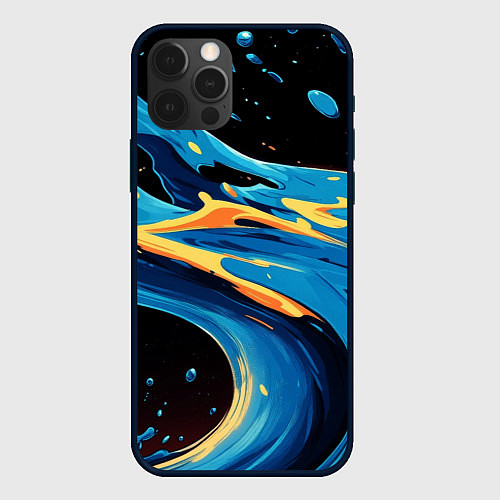 Чехол iPhone 12 Pro Max Синяя волна из красок / 3D-Черный – фото 1