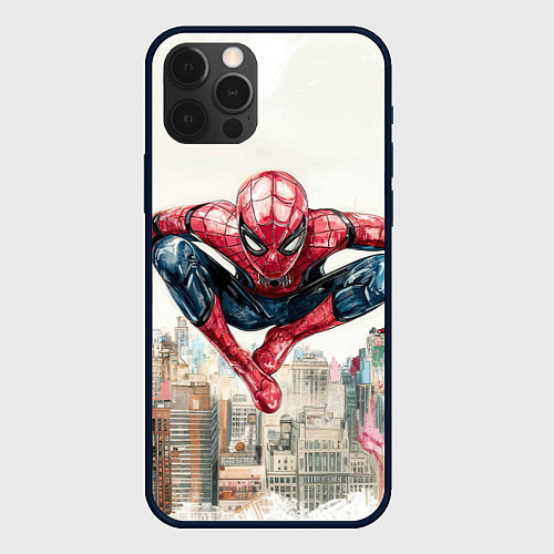 Чехол iPhone 12 Pro Max Человек паук паркур / 3D-Черный – фото 1