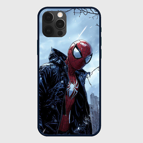 Чехол iPhone 12 Pro Max Человек-паук в куртке / 3D-Черный – фото 1