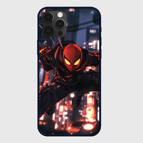 Чехол iPhone 12 Pro Max Человек паук в черном / 3D-Черный – фото 1