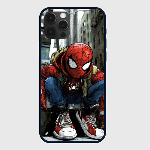 Чехол iPhone 12 Pro Max Человек-паук в больших кедах / 3D-Черный – фото 1