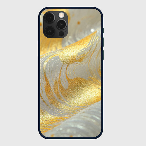 Чехол iPhone 12 Pro Max Серо-золотая материя текстура / 3D-Черный – фото 1