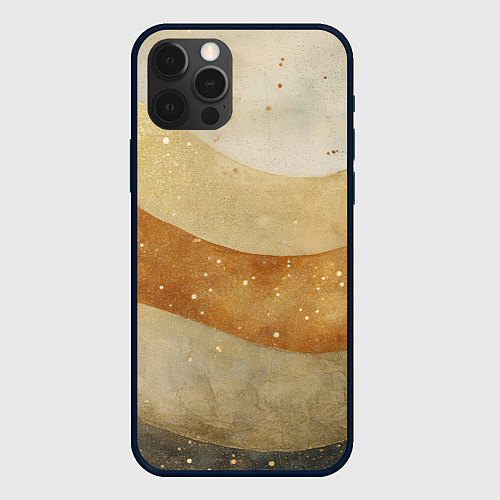 Чехол iPhone 12 Pro Max Бежево-золотые полосы с блестками / 3D-Черный – фото 1
