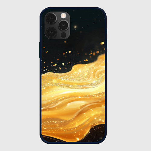 Чехол iPhone 12 Pro Max Золотистая материя на черном фоне / 3D-Черный – фото 1