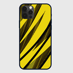 Чехол для iPhone 12 Pro Max Жёлто-чёрный абстрактный с полосами, цвет: 3D-черный