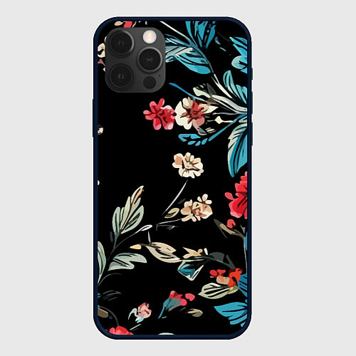 Чехол iPhone 12 Pro Max Цветы старинный узор / 3D-Черный – фото 1