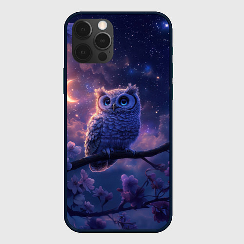 Чехол iPhone 12 Pro Max Ночная сова на ветке / 3D-Черный – фото 1