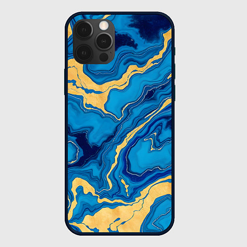 Чехол iPhone 12 Pro Max Синий мрамор с золотом / 3D-Черный – фото 1