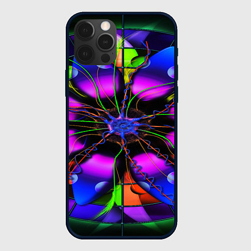 Чехол iPhone 12 Pro Max Неоновая психоделика лепестки / 3D-Черный – фото 1