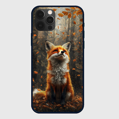 Чехол iPhone 12 Pro Max Довольный лис в лесной чаще / 3D-Черный – фото 1