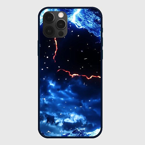 Чехол iPhone 12 Pro Max Звезды и молнии в разломе плит / 3D-Черный – фото 1