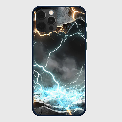 Чехол iPhone 12 Pro Max Молния в разбитом камне текстура / 3D-Черный – фото 1