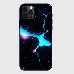 Чехол iPhone 12 Pro Max Голубой разлом в черной текстуре