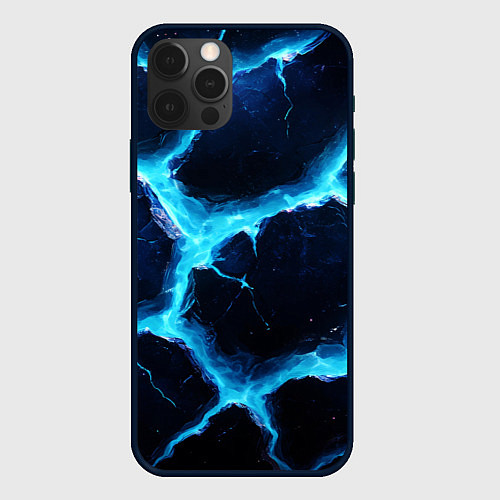 Чехол iPhone 12 Pro Max Голубая потертая текстура с разломом / 3D-Черный – фото 1