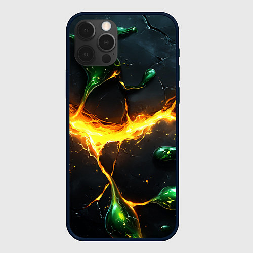 Чехол iPhone 12 Pro Max Разлом текстуры с зеленой слизью / 3D-Черный – фото 1