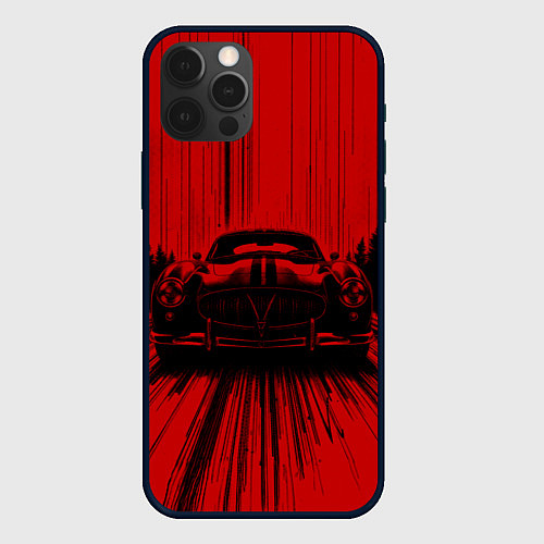 Чехол iPhone 12 Pro Max Спорткар на красном фоне / 3D-Черный – фото 1