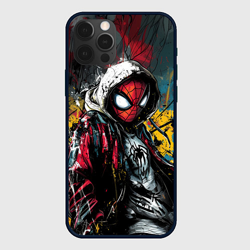 Чехол iPhone 12 Pro Max Человек-паук абстракция из красок / 3D-Черный – фото 1