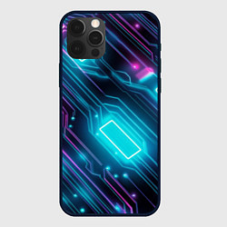 Чехол iPhone 12 Pro Max Неоновый узор киберпанк микросхемы