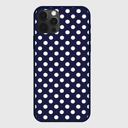 Чехол iPhone 12 Pro Max Синий в белый горошек