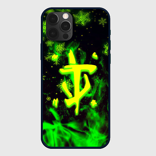 Чехол iPhone 12 Pro Max Doom кислотный снег в огне лого / 3D-Черный – фото 1