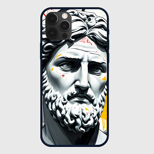 Чехол iPhone 12 Pro Max Античный портрет и краска / 3D-Черный – фото 1