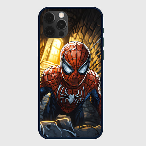 Чехол iPhone 12 Pro Max Человек-паук с заброшенной башне / 3D-Черный – фото 1