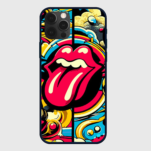 Чехол iPhone 12 Pro Max Rolling Stones logo - pop art pattern / 3D-Черный – фото 1