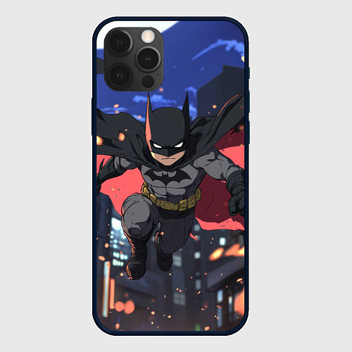 Чехол iPhone 12 Pro Max Злой Бэтмен в полете / 3D-Черный – фото 1