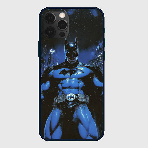 Чехол iPhone 12 Pro Max Бэтмен синий город / 3D-Черный – фото 1
