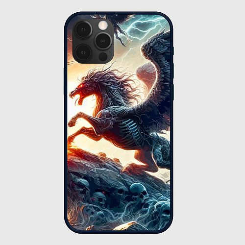 Чехол iPhone 12 Pro Max Пегас тёмных сил - нейроарт / 3D-Черный – фото 1