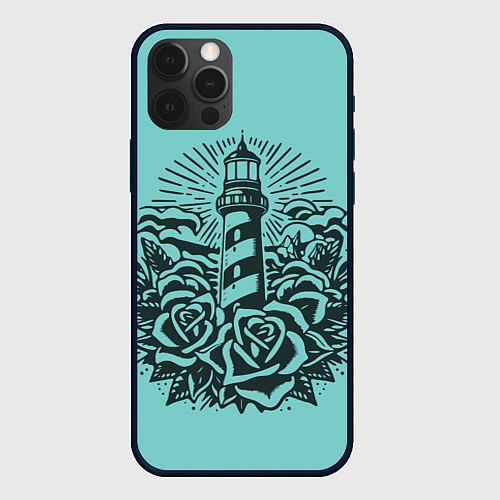 Чехол iPhone 12 Pro Max Маяк и розы / 3D-Черный – фото 1