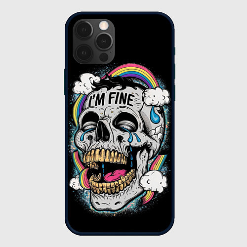 Чехол iPhone 12 Pro Max Skull and rainbow - im fine / 3D-Черный – фото 1