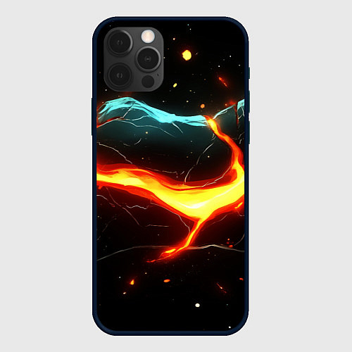 Чехол iPhone 12 Pro Max Лава в черной текстуре / 3D-Черный – фото 1