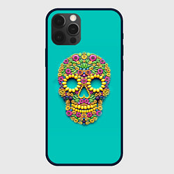Чехол для iPhone 12 Pro Max Цветочный череп, цвет: 3D-черный