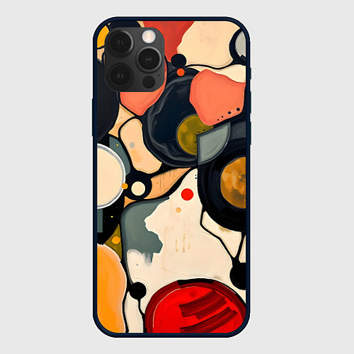Чехол iPhone 12 Pro Max Абстракция с кругами и краской / 3D-Черный – фото 1