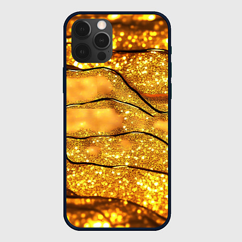 Чехол iPhone 12 Pro Max Золотая текстура с блестками / 3D-Черный – фото 1