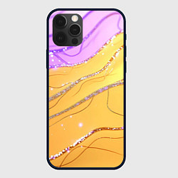 Чехол iPhone 12 Pro Max Фиолетово-золотая текстура с блестяшками