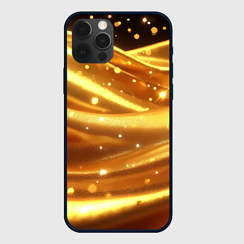 Чехол iPhone 12 Pro Max Золотая ткань с блестками / 3D-Черный – фото 1