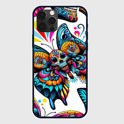 Чехол для iPhone 12 Pro Max Бабочка и череп - нейроарт паттерн, цвет: 3D-черный