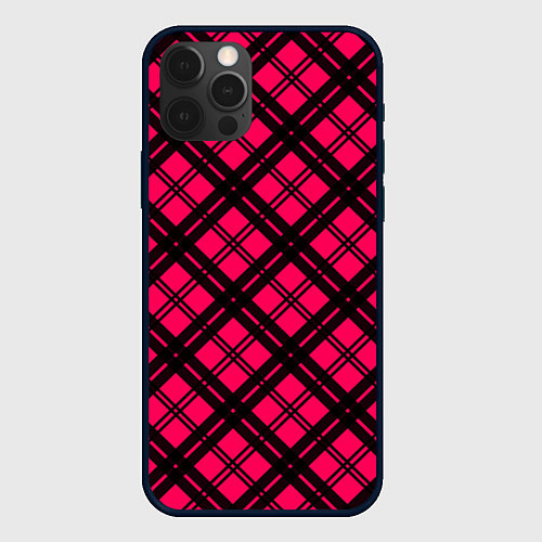 Чехол iPhone 12 Pro Max Чёрно-розовый крупная клетка / 3D-Черный – фото 1