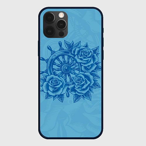 Чехол iPhone 12 Pro Max Штурвал и три розы / 3D-Черный – фото 1