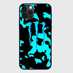 Чехол для iPhone 12 Pro Max Monster energy камуфляж голубой, цвет: 3D-черный